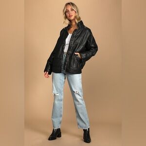 FREE PEOPLE We the Free Vegan Leather Quilted Dolman Jacket Size Large